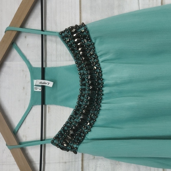 STUDIO Y Embellished Strappy Razor Back Dress Top, Size Small - Picture 2 of 8